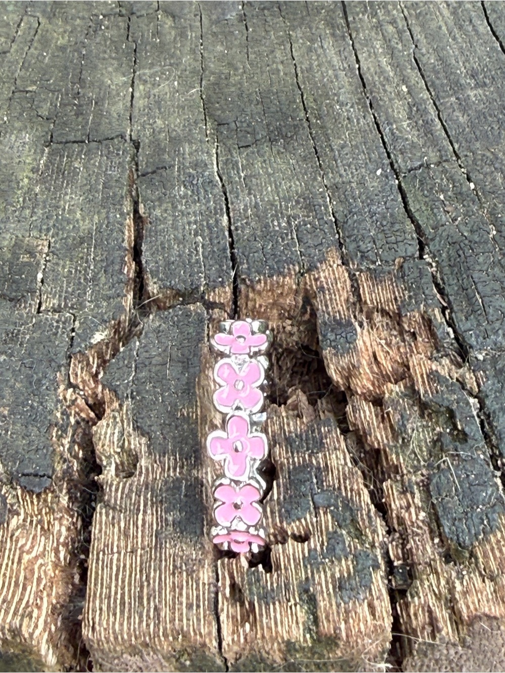 πΈ Pink Floral Enamel Eternity Band Ring Silver-Tone